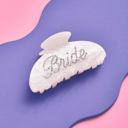 xo, Fetti Bride Claw Clip, White Acrylic Hair Clip, Rhinestone Bride Logo | Bachelorette Party Decorations, Bridesmaid Gift, Bridal Shower, Wedding