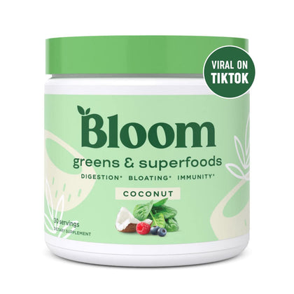 Bloom Nutrition Green Superfood | Super Greens Powder Juice & Smoothie Mix | Complete Whole Foods (Organic Spirulina, Chlorella, Wheat Grass), Probiotics, Digestive Enzymes, & Antioxidants (Coconut) Coconut 30 Servings (Pack of 1)