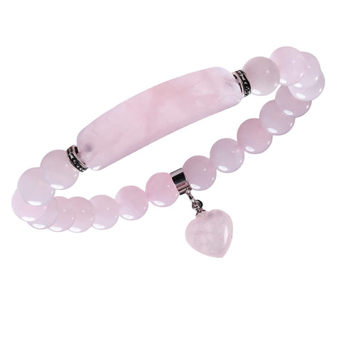 TUMBEELLUWA Healing Stone Bracelet 8mm Beads Chakra Crystal Energy Heart Charm Bracelet Handmade Jewelry for Women #2 rose quartz crystal stone