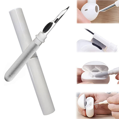 Airpods Earbuds Cleaning Kit, Airpods Pro 1 2 3 Cleaner Kit Pen Shape with Soft Brush for Wireless Earphones Bluetooth Headphones Charging Box Accessories Tool, Computer, Camera and Phone (White) White