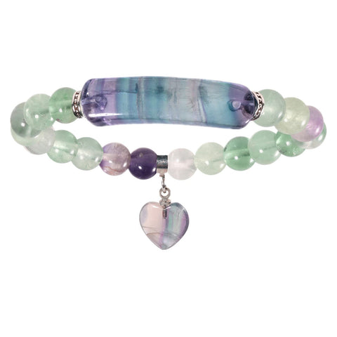 TUMBEELLUWA Healing Stone Bracelet 8mm Beads Chakra Crystal Energy Heart Charm Bracelet Handmade Jewelry for Women #6 fluorite crystal stone