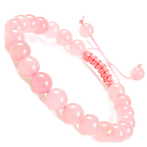 Massive Beads Natural Healing Power Gemstone Crystal Beads Unisex Adjustable Macrame Bracelets 8mm Rose Pink