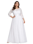 Ever-Pretty Women's Plus Size A-Line 3/4 Lace Sleeves Chiffon Long Formal Evening Party Maxi Dress 7412PZ 20 White