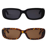 BUTABY Rectangle Sunglasses for Women Retro Driving Glasses 90’s Vintage Fashion Narrow Square Frame UV400 Protection Black Frame Grey Lens+leopard Brown Lens