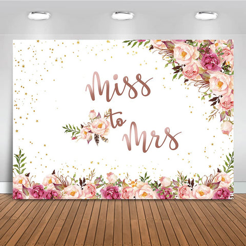 Mocsicka Miss to Mrs Wedding Backdrop Rose Gold Floral Bridal Shower Background Bride to Be Engagement Party Cake Table Decoration Banner Photo Booth Props (7x5ft) 7x5ft