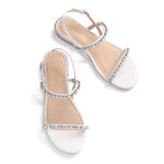 DREAM PAIRS Women's Casual Dresssy Low Wedge Summer Shoes Cute Strappy Rhinestone Open Toe Flat Sandals 9 White/Pu