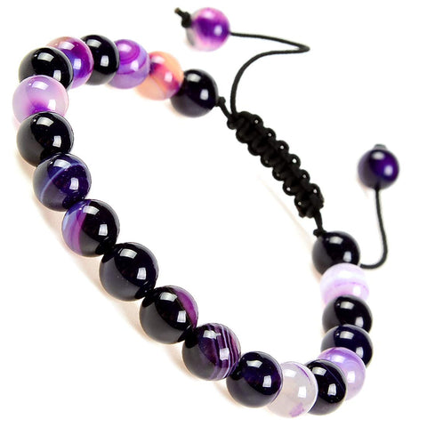 Massive Beads Natural Healing Power Gemstone Crystal Beads Unisex Adjustable Macrame Bracelets 8mm Agate Purple