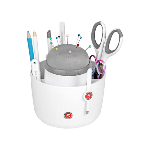 Singer Pin & Tool Sewing and Craft Organizer Caddy with Built-In Pin Cushion,White
