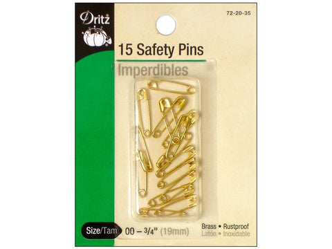 Dritz 72-20-35 Safety Pins, Brass, Size 00 (15-Count) Gilt
