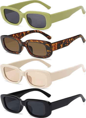 Tskestvy 4 Pieces Retro Sunglasses Vintage Sunglasses Small Square Rectangle 90s Glasses Trendy Y2K for Women Aesthetic A