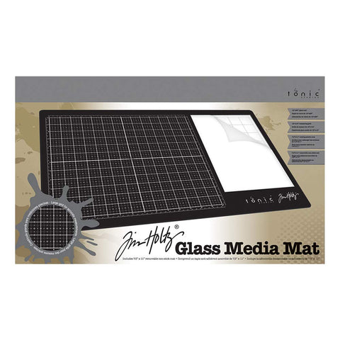 Tim Holtz Glass Cutting Mat - Large Work Surface with 12x14 Measuring Grid and Palette for Paint, Ink, and Mixed Media - Art and Craft Supplies 14 x 23 inches