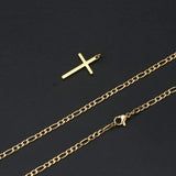 14K Gold Filled Cross Necklace for Men Figaro Chain Stainless Steel Plain Polished Cross Pendant Necklace Simple Faith Jewelry Gift for Boy Women Girls 24.0 Inches small cross pendant(1.0"*0.6")