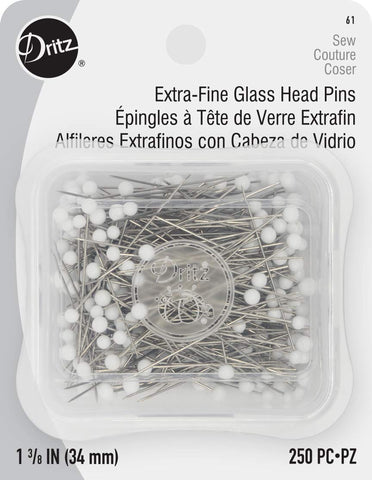 Dritz 61 Glass Head Pins, Extra Fine, 1-3/8-Inch (250-Count) , White