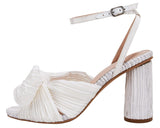 VETASTE Women's Bow Knot Heeled Sandals Bridal Wedding Open Toe Ankle Strap Chunky Heels 7.5 White
