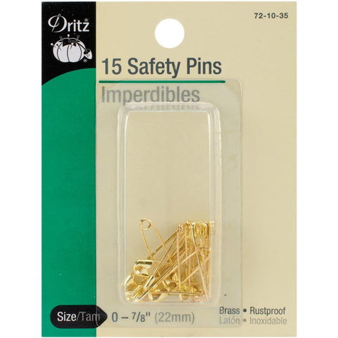 Dritz 72-10-35 Safety Pins, Brass, Size 0 (15-Count) Gilt