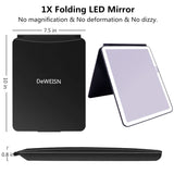 deweisn Folding Lighted Makeup Mirror with 72 LEDs 3 Colors Light Modes USB Rechargable 1800mA Batteries Portable Ultra Thin Compact Vanity Mirror Dimmable Travel Mirror Black
