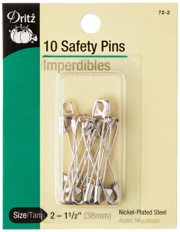 Dritz 72-2 Safety Pins, Size 2 (10-Count), Nickel