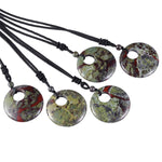 SUNYIK Lucky Coin Pendant Necklace for Women Men, Healing Crystal Amulet Jewelry for Unisex, Donut Round Shaped, Adjustable 18''-28'' Strand #1-dragon bloodstone