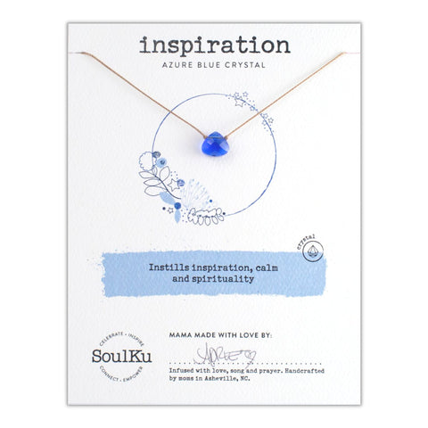 SoulKu Soul Shine Handmade Necklace, Empowering Jewelry With Healing Crystal, Inspirational Jewelry For Women, Mom & Sister, 2" Extender With Lobster Clasp, 16" Nylon Cord (Azure Blue, Inspiration)