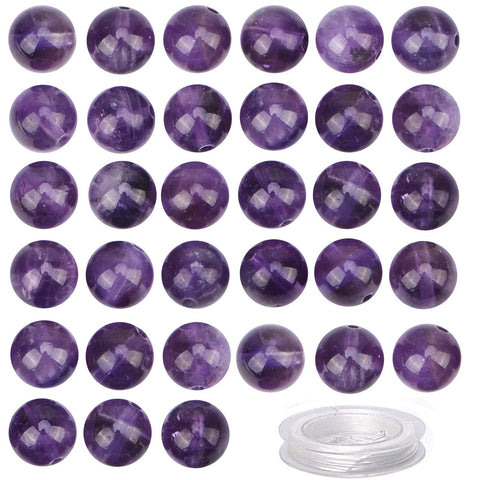 100Pcs Natural Crystal Beads Stone Gemstone Round Loose Energy Healing Beads with Free Crystal Stretch Cord for Jewelry Making (Amethyst, 6MM) Amethyst