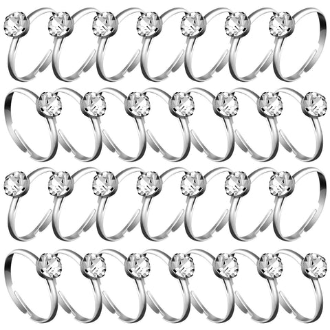 Whaline 72Pcs Bridal Shower Diamond Rings, Adjustable Engagement Rings for Wedding Table Decorations, Bridal Shower Game and Party Favors Silver