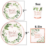 Boocikey Bridal Shower Decorations,Greenery Theme Bridal Shower Plates and Napkins Sets- Paper Plate Napkin and Cups Safari Birthday Wedding Decorations Floral Gold Leaf Decor