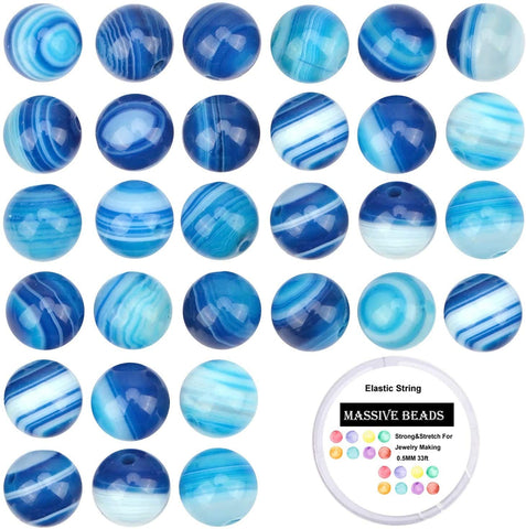 100Pcs Natural Crystal Beads Stone Gemstone Round Loose Energy Healing Beads with Free Crystal Stretch Cord for Jewelry Making (Blue Agate, 6MM) Blue Agate