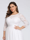 Ever-Pretty Women's Plus Size A-Line 3/4 Lace Sleeves Chiffon Long Formal Evening Party Maxi Dress 7412PZ 20 White