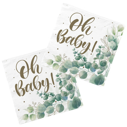 Sage Greenery Baby Shower Disposable Paper Napkins 3-ply Boho Greency Beverage Napkins for Sage Greenery Baby Shower Party（6.5X6.5 in, 50-Pack)
