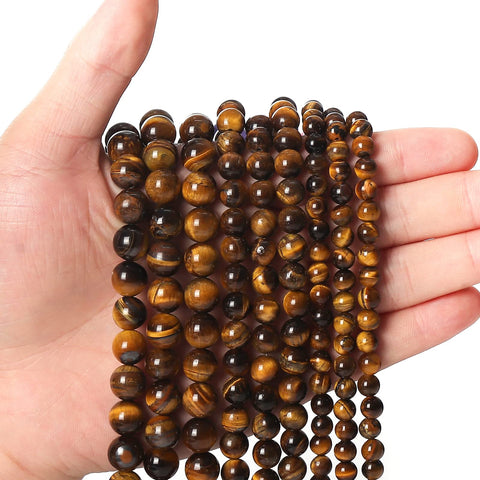 60pcs 6mm Natural Yellow Tiger Eye Gemstone Beads Energy Healing Crystal Round Loose Stone Beads for Jewelry Making, DIY Bracelets Necklaces