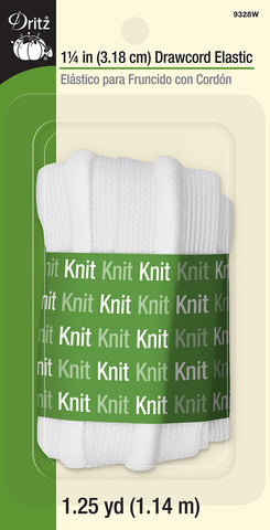 Dritz 9328W Drawcord Knit Elastic, White, 1-1/4-Inch by 1-1/4-Yard