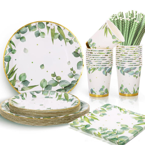 Gender Neutral Baby Shower Plates and Napkins for 25 Sage Green Party Decorations Boy Girl Birthday Bridal Shower Floral Wedding Gold Green Decor Greenery Safari Jungle Theme Boho chic Party Supplies
