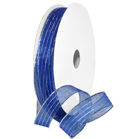 Morex Ribbon 1401.03/50-714 Metallic Harmony Ribbon, 5/8" x 50 yd, Blue/Silver