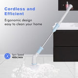 Electric Spin Scrubber, 360 Cordless Tub and Tile Scrubber, Multi-Purpose Power Surface Cleaner with 3 Replaceable Cleaning Scrubber Brush Heads for Tile, Floor, Bathtub,Kitchen, Pool White Blue