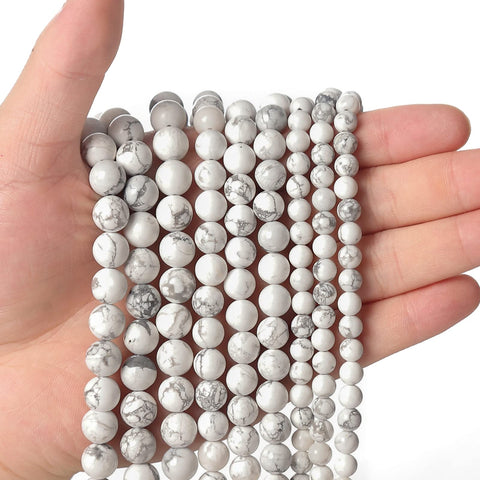 35pcs 10mm Natural White Howlite Gemstone Beads Energy Healing Crystal Round Loose Stone Beads for Jewelry Making, DIY Bracelets Necklaces