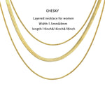 CHESKY 14K Gold/Silver Plated Snake Chain Necklace Herringbone Necklace Gold Choker Necklaces for Women Girl Gifts Jewelry 1.5/3/5MM(W) 14"/16"(L) layer 3mm&1.5mm Gold