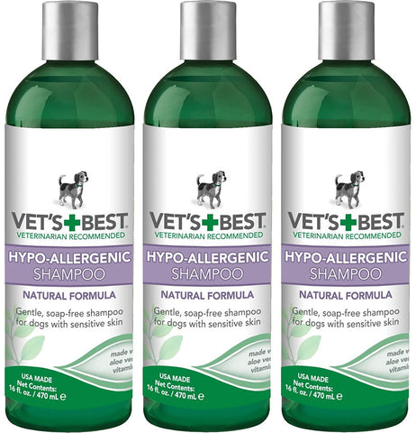(3 Pack) Vet's Best Hypo-Allergenic Dog Shampoo for Sensitive Skin, 16 oz Per Bottle