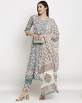 Rajnandini Women's Multicolor Coloured Pure Cambric Cotton Floral Embroidered Kurta Set With Dupatta