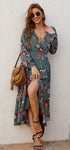 Kormei Womens Short Sleeve Floral High Low V-Neck Flowy Party Long Maxi Dress X-Large D10-grey