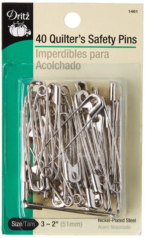 Dritz 2-Inch Quilter's, 40 Count, Nickel-Plated Steel Safety Pins, Size 3 40-Count