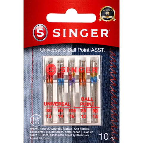 SINGER Universal Regular & Ball Point Sewing Machine Needles, Sizes 80/12, 90/14, 100/16 - 10 Count 10.0