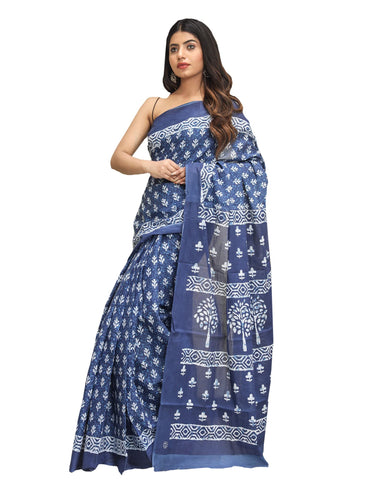 Shivanya Handicrafts Women's Hand block printed cotton mulmul fabric saree With Blouse Piece Traditional Jaipuri Print