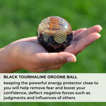 Orgonite Crystal Black Tourmaline Crystal Ball with Stand for Energy Purification and E-Energy Protection – Channels Positive Vibrations for Healing Connection between Body, Mind and Spirit