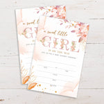 Baby Shower Invitation Cards With Envelopes, Flush Pink Boho Floral Baby Gender Reveal Party Supplies, Baby Shower Decorations For Girl, Invites for Baby Showers and Parties - Pack of 25(YQK-042)