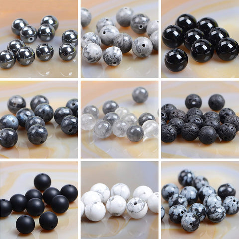 Massive Beads 80PCS Natural Crystal Beads 10 Black Color Material Stone Gemstone Round Loose Energy Healing Beads with Free Crystal Stretch Cord for Jewelry Making (Black Gems, 10MM) Black Gems