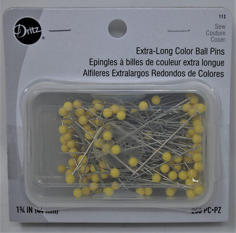 Dritz 112 Color Ball Pins, Extra Long, 1-3/4-Inch (250-Count) , Yellow 250-Count