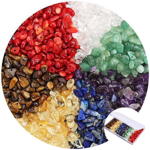 456 PCs Natural Chip Stone Beads, 5-8mm Irregular Multicolor Gemstones Loose Crystal Healing Chakra Rocks with Hole for Jewelry Making DIY Crafts 7 Chakra
