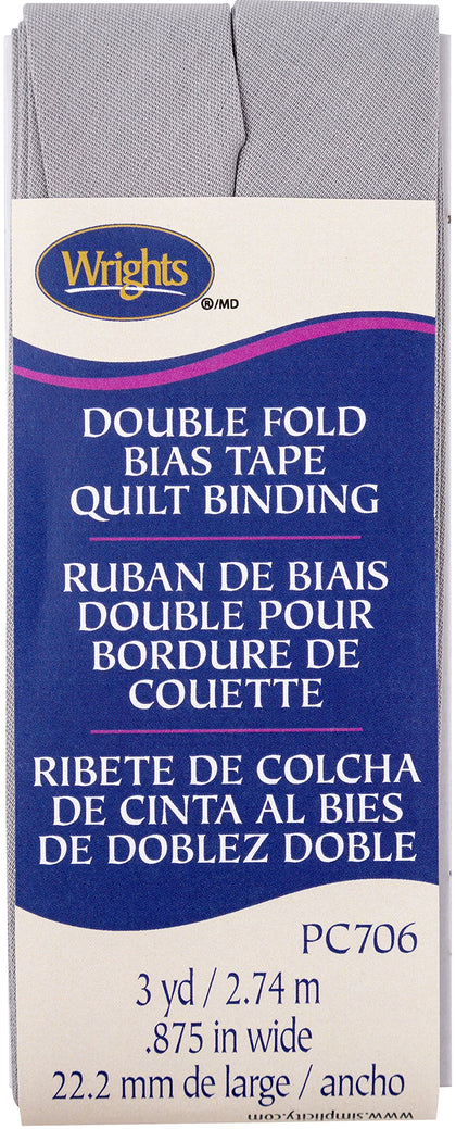 Wrights Medium Grey Double Fold Quilt Binding 7/8" X3yd, 1 Count (Pack of 1)