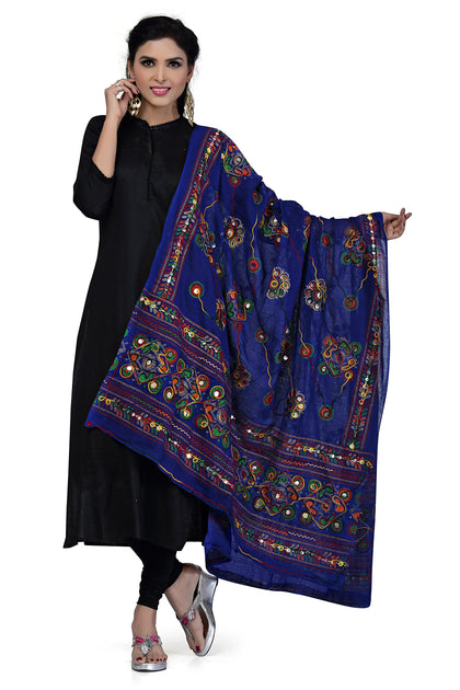 Rani Saahiba Women's Cotton Dupatta (SKRDD1027, Dark Blue)