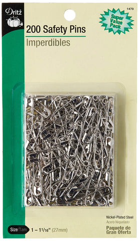 Dritz 1470 Safety Pins, Size 1 (200-Count), Nickel 200-Count